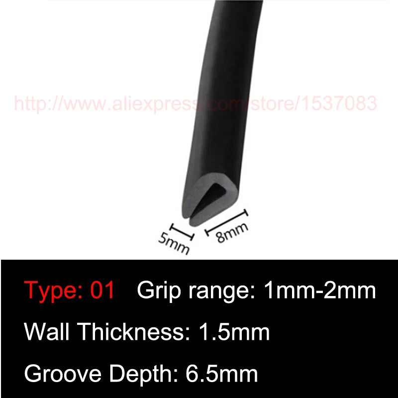5mm x 8mm U Channel Black White Grey Blue Strip Automobile Edge Guard Rubber Sealing Strip Weatherstrip Collision Strip