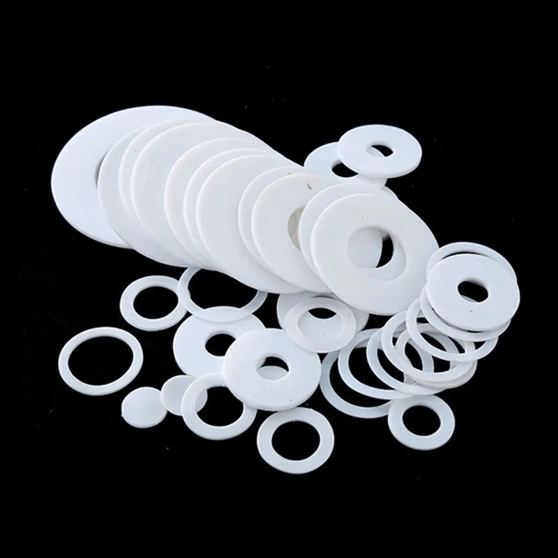 100 Pcs White PTFE Gasket Flat Washer Thickness 1 - 3mm Plastic Sealing O-Ring Gasket for Industrial Use