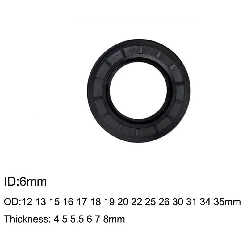 10 Pcs NBR Nitrile Rubber TC Double Lip Oil Seal Ring 6x12x4/8 6x13x8 6x15x4/5 6x16x6 6x17x7 6x18x6/7 6x19x7 6x20x4/5.5mm