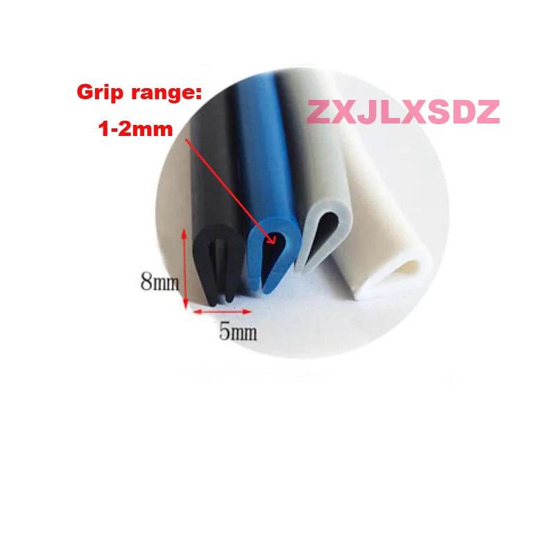 5mm x 8mm U Channel Black White Grey Blue Strip Automobile Edge Guard Rubber Sealing Strip Weatherstrip Collision Strip