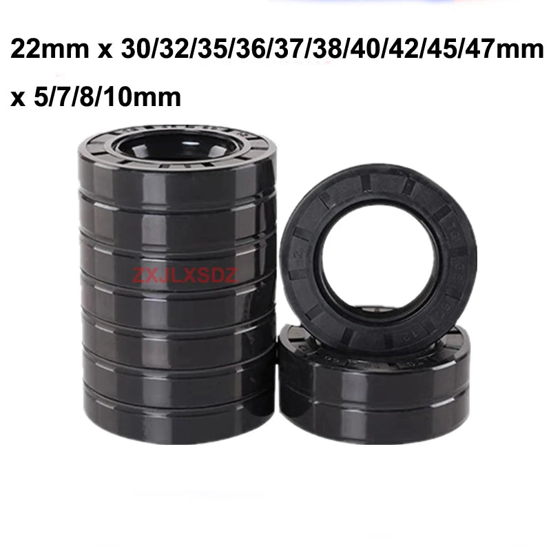 10 Pcs NBR Rubber TC Double Lip Oil Seal 22mm x 30/32/35/36/37/38/40/42/45/47mm x 5/7/8/10mm