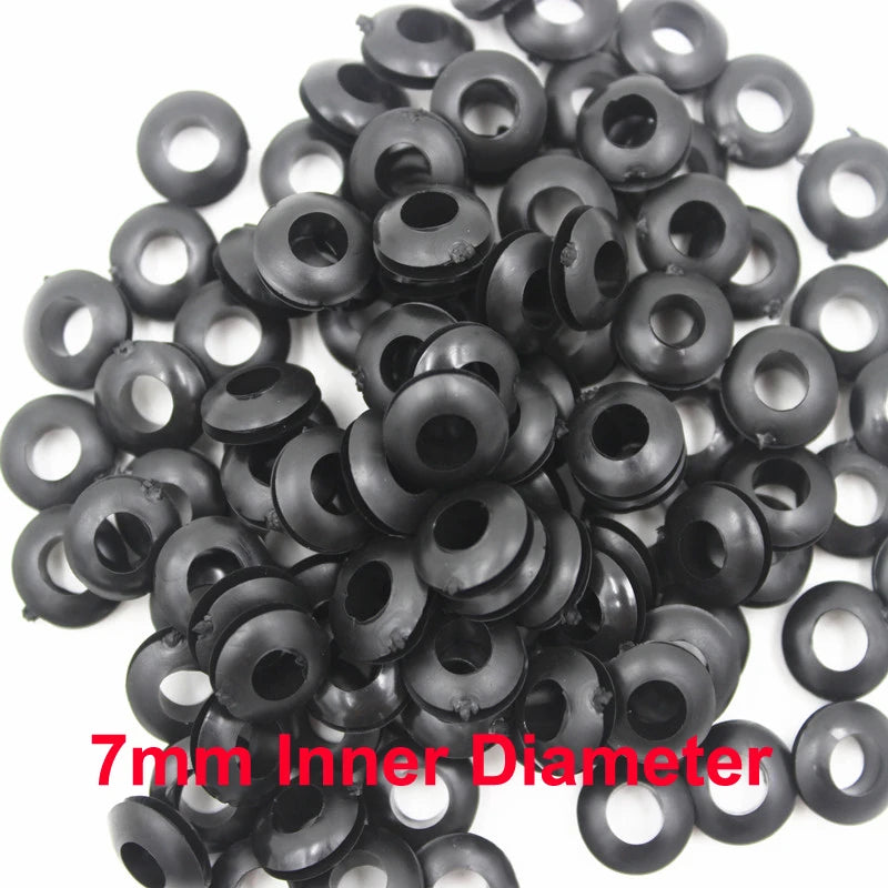 7mm Inner Diameter Wire Rubber Seal Grommets Ring Cable Protection Hole Plug - Pack of 100